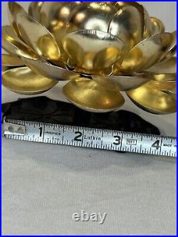 2 Vintage Brass Golden Silver Lotus Candle Holders Classy Rare Elegant Lillypads