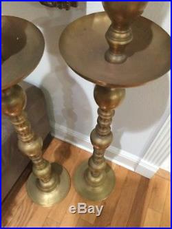 (2) Vintage Brass Pillar Floor Candle Holders 50 Long Alter Mantel XL