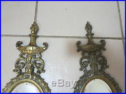 2 Vintage Brass Wall Sconces With Oval Mirrors Dual Candle Holders