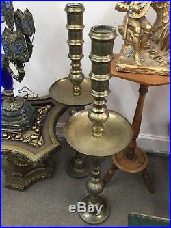2 Vintage Large 36 Brass Candlesticks Candle Holders Floor Altar Church Temple