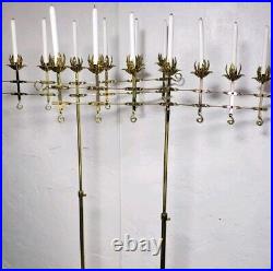 2 Vintage Large Adjustable Brass 2-Branch 7 Candle Freestanding Floor Candelabra