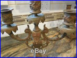 2 Vintage Rococo Ornate Brass Candelabras HEAVY FREE SHIPPING