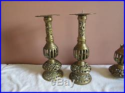 2 Vintage Tall Ornate Brass Candlestick Candle Holder Filigree Design
