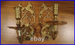 (2) Vintage Viginia Metalcrafters Brass Lion Wall Sonces Tapered Candle Holders