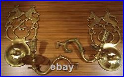 (2) Vintage Viginia Metalcrafters Brass Lion Wall Sonces Tapered Candle Holders