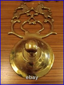 (2) Vintage Viginia Metalcrafters Brass Lion Wall Sonces Tapered Candle Holders