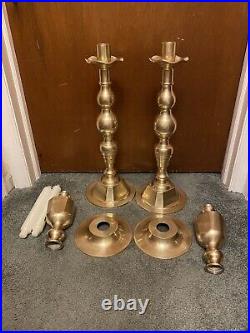 2 Vintage solid brass church alter wedding candle holders 28-1/4T Changeable