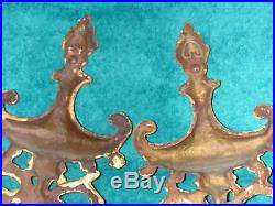2 Vtg Victorian Cast Brass 2 Candle Wall Sconces W Beveled Mirror Needs Crystals