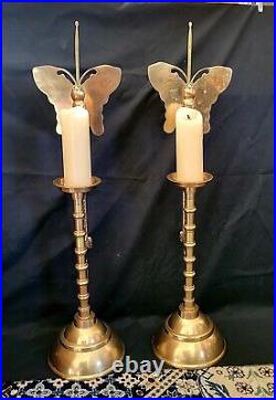 2 large Brass Butterfly Candle Stick Holder Reflector 27 Korean