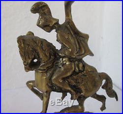 2 x 12+ horse horseman rider knight candle holder brass candelabra, pair set