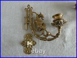 2 x Complete Griffin Dragon Ornate Gothic Brass Wall Sconce Piano Candle Holders