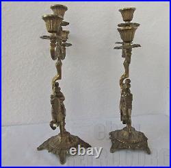 2 x12+ horse horseman rider knight candle holder stand, brass candelabra, pair