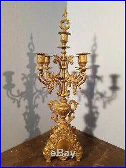 20 Tall Brass Ornate 5 Light Candelabra with Finial vintage