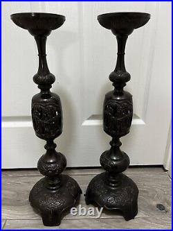 23 Pair Of Vintage Japanese Bronze Candle Holders