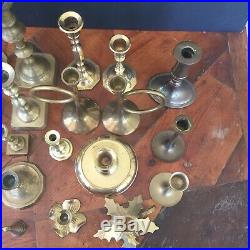 24 Mixed Lot Vintage Brass Candlesticks Candle Holders Patina Wedding Event