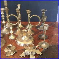24 Mixed Lot Vintage Brass Candlesticks Candle Holders Patina Wedding Event