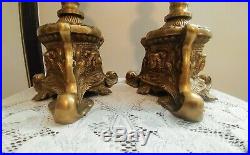 24'' Tall Pair Vintage Ornate Brass Castilian Candle Holders Solid & Heavy