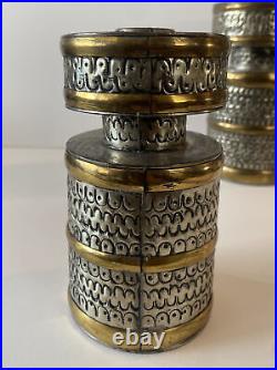 2pc CANDLE HOLDERS HAND HAMMERED TIN AND BRASS