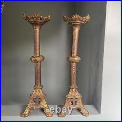 2pc Set Antique Brass Gothic Church Candle Holder Christian Religious 25