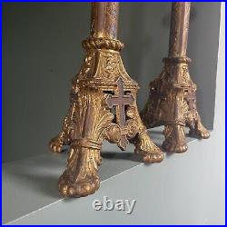 2pc Set Antique Brass Gothic Church Candle Holder Christian Religious 25