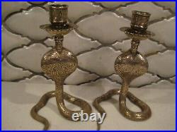 2pcs vintage candlestick brass candelabrum cobra snakes candelabra decor 15 cm
