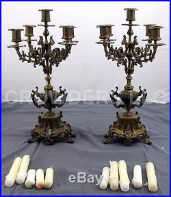 2x 17.5 Antique Heavy Brass 5 Arm Candle Holder / Candelabra Set Italian Italy
