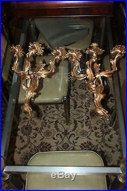 3 Arm Pair Bronze Brass French Louis XV Rococo Style Sconces Glo-mar Lights