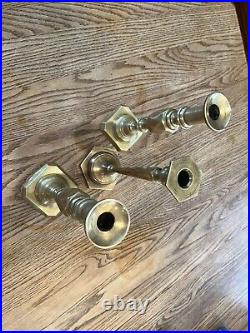 3 Brass Candlesticks 2 Push-up King Of Diamonds Style, 1 Marked A. B. A. Solid