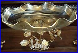3 Pcs Vintage Italian Ormolu Gilt Ruffled Glass Brass Flowers & Candle holders