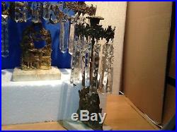 3 Piece of Vintage Italian Brass Candle Holder Crystals Prisms Marble Base Italy
