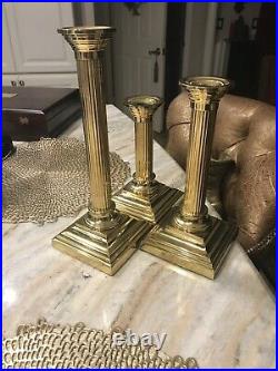 3 Set of Virginia Metalcrafters Solid Brass Candlesticks Taper Candle Holders