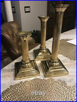 3 Set of Virginia Metalcrafters Solid Brass Candlesticks Taper Candle Holders