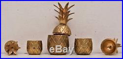 3 VTG Small Brass Pineapple Buckets Candle Holders Trinket Stash Box Gold MCM