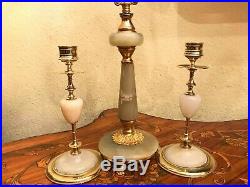 3 Vintage Candlelabra Bronze Brass Marble Candle holders