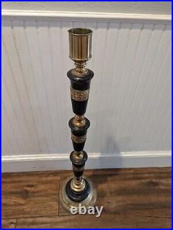 34 Tall Vintage Brutalist Black Marble & Brass Altar Candle Holder Candlestick