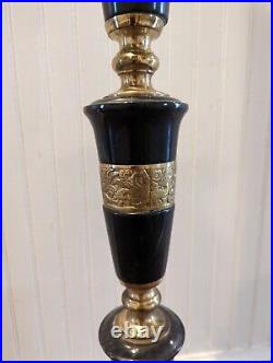 34 Tall Vintage Brutalist Black Marble & Brass Altar Candle Holder Candlestick