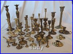 37 Brass Candle Holders Wedding Party Table Decor Patina Wax 19 Pounds! Lot Vtg