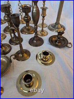 37 Brass Candle Holders Wedding Party Table Decor Patina Wax 19 Pounds! Lot Vtg