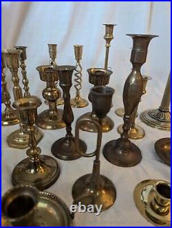 37 Brass Candle Holders Wedding Party Table Decor Patina Wax 19 Pounds! Lot Vtg