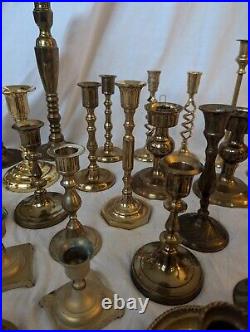 37 Brass Candle Holders Wedding Party Table Decor Patina Wax 19 Pounds! Lot Vtg