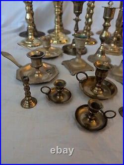 37 Brass Candle Holders Wedding Party Table Decor Patina Wax 19 Pounds! Lot Vtg