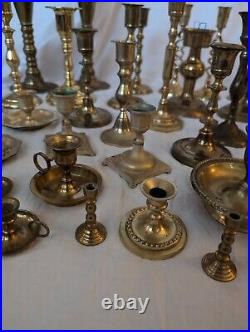 37 Brass Candle Holders Wedding Party Table Decor Patina Wax 19 Pounds! Lot Vtg