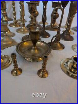 37 Brass Candle Holders Wedding Party Table Decor Patina Wax 19 Pounds! Lot Vtg