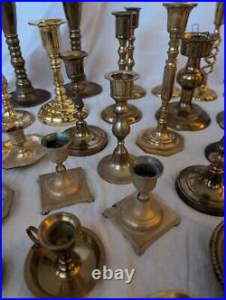 37 Brass Candle Holders Wedding Party Table Decor Patina Wax 19 Pounds! Lot Vtg