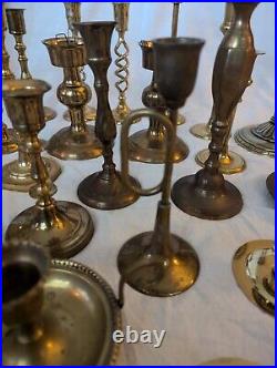 37 Brass Candle Holders Wedding Party Table Decor Patina Wax 19 Pounds! Lot Vtg