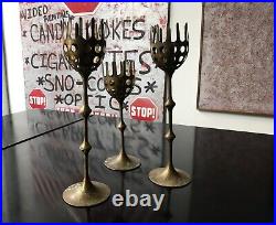 3x Bjorn Wiinblad Scandinavian Brass Candle Holder Hurricane, Denmark