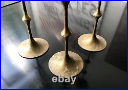 3x Bjorn Wiinblad Scandinavian Brass Candle Holder Hurricane, Denmark