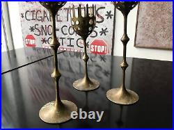 3x Bjorn Wiinblad Scandinavian Brass Candle Holder Hurricane, Denmark