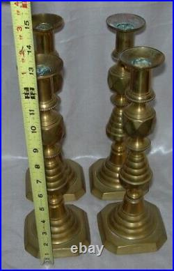4 Antique 1893 BEEHIVE English 12 Brass Candlesticks