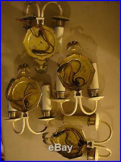 4 Antique Spread Wing Eagle Candelabra Lamp Brass Wall Sconce Orig Paint Virden